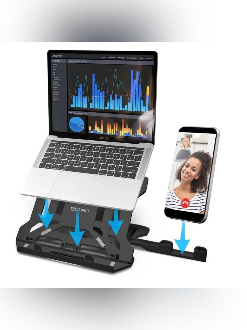 ADURO U-RISE DUO DESKTOP STAND FOR LAPTOP COMPUTERS & SMARTPHONES Black Adjust